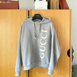 Grey Vertical-Logo Gucci Hoodie